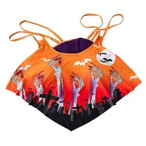 Rose Gal Swim Top Women's Plus Size 16 1X Padded Layered Spooky Horror Halloween